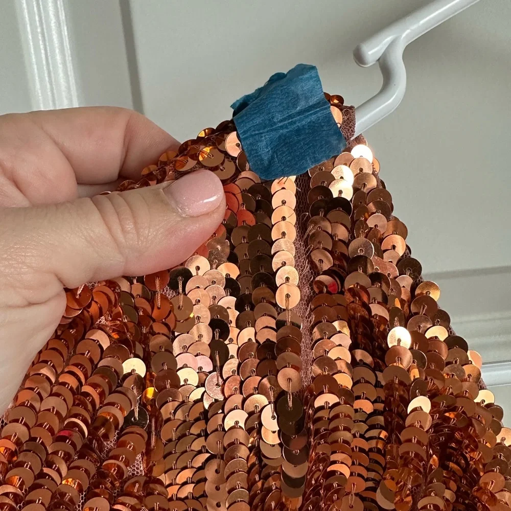 Mac‎ Duggal Sequined One Sleeve Column Gown- Copper